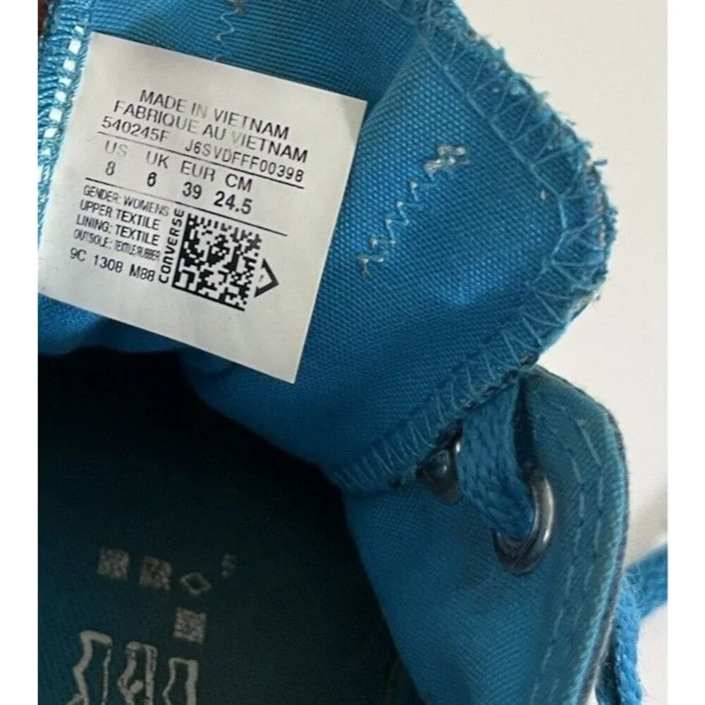 Converse All Star Womens Teal Canvas Size 8 Low Top Blue Laces Grunge - Picture 11 of 12